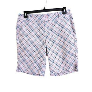Callaway Opti Dri Golf Shorts Womens Size 10 Pink Blue Plaid Check Pockets